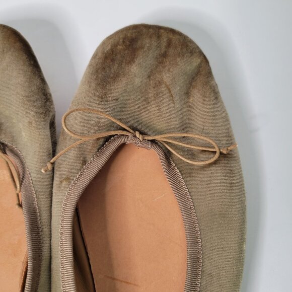 Doen Velvet Ballet Flats Gold Neutral Bow Accent Made in USA Size 9 EUC - Picture 4 of 6